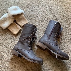 Brown Combat Boots w/ Fur Cuffs